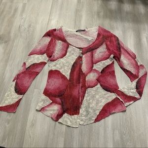 Nic+Zoe Pink White Linen Blend Cardigan Sz M